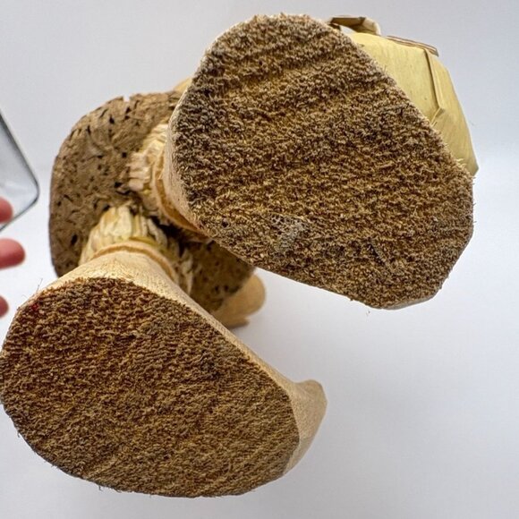 Vintage Folk Art Santa Figurine with Basket Handcrafted Wood and Straw Statue - Picture 9 of 12